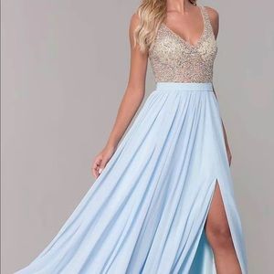 Baby blue long prom dress